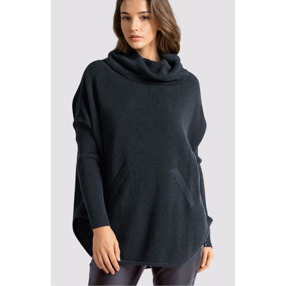 Set Of 3 PlanetBy LaurenG Pima Cotton Waffle Cowl Neck Poncho OS GreenRed Orange